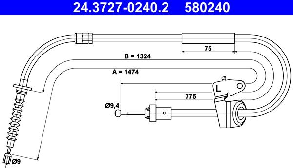 ATE 24.3727-0240.2 - Cablu, frana de parcare aaoparts.ro