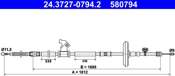 ATE 24.3727-0794.2 - Cablu, frana de parcare aaoparts.ro