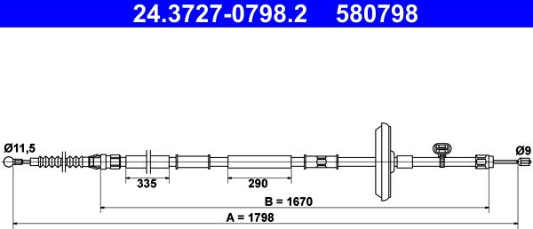 ATE 24.3727-0798.2 - Cablu, frana de parcare aaoparts.ro