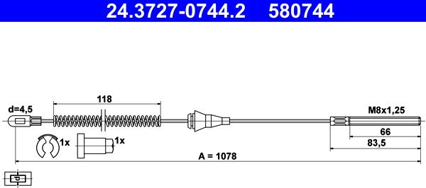 ATE 24.3727-0744.2 - Cablu, frana de parcare aaoparts.ro