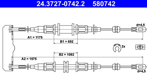 ATE 24.3727-0742.2 - Cablu, frana de parcare aaoparts.ro
