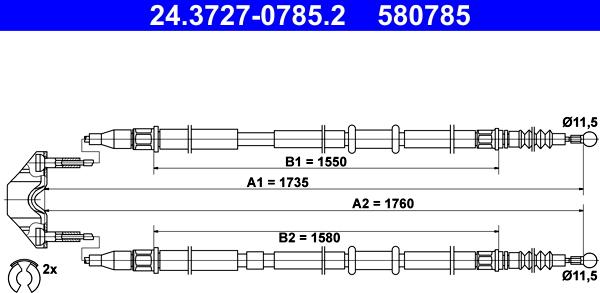 ATE 24.3727-0785.2 - Cablu, frana de parcare aaoparts.ro