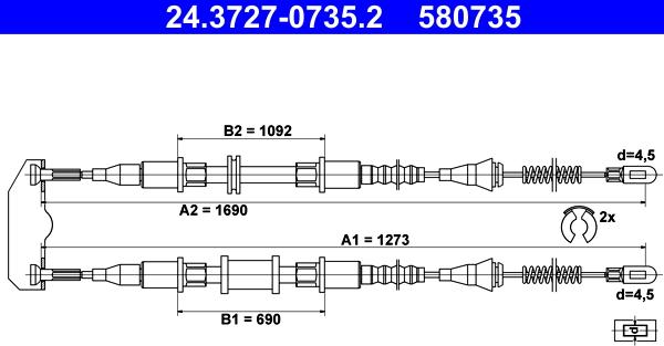 ATE 24.3727-0735.2 - Cablu, frana de parcare aaoparts.ro