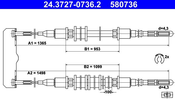 ATE 24.3727-0736.2 - Cablu, frana de parcare aaoparts.ro