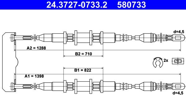 ATE 24.3727-0733.2 - Cablu, frana de parcare aaoparts.ro