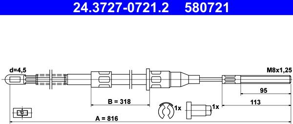 ATE 24.3727-0721.2 - Cablu, frana de parcare aaoparts.ro