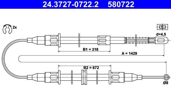 ATE 24.3727-0722.2 - Cablu, frana de parcare aaoparts.ro
