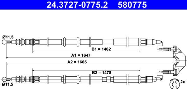 ATE 24.3727-0775.2 - Cablu, frana de parcare aaoparts.ro