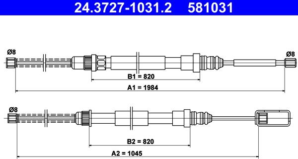 ATE 24.3727-1031.2 - Cablu, frana de parcare aaoparts.ro