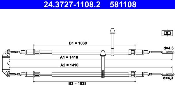 ATE 24.3727-1108.2 - Cablu, frana de parcare aaoparts.ro