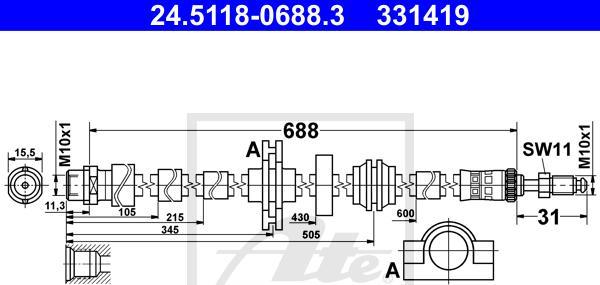 ATE 24.5118-0688.3 - Furtun frana aaoparts.ro