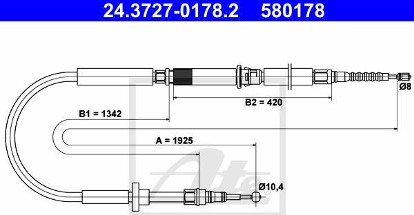 ATE 24.3727-0178.2 - Cablu, frana de parcare aaoparts.ro