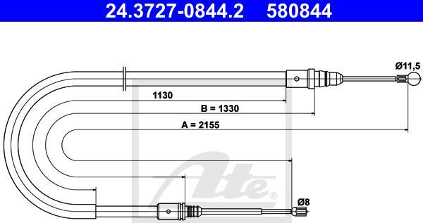 ATE 24.3727-0844.2 - Cablu, frana de parcare aaoparts.ro