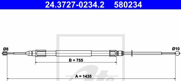 ATE 24.3727-0234.2 - Cablu, frana de parcare aaoparts.ro