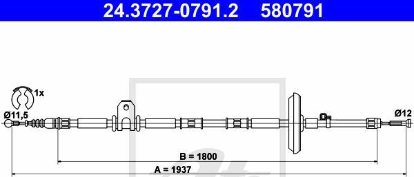 ATE 24.3727-0791.2 - Cablu, frana de parcare aaoparts.ro