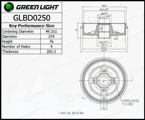 AutomotiveAdriado GLBD0250 - Tambur frana aaoparts.ro