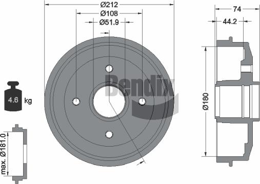 BENDIX Braking BDM1016 - Tambur frana aaoparts.ro