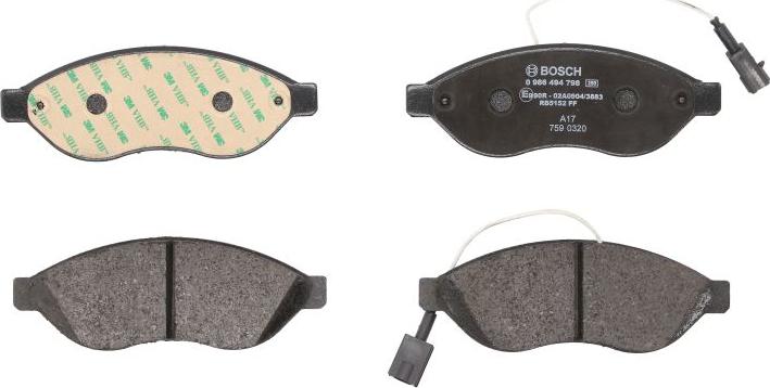 BOSCH 0 986 494 798 - Set placute frana,frana disc aaoparts.ro