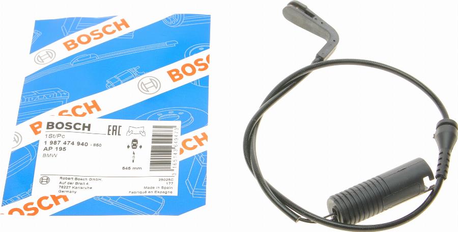 BOSCH 1 987 474 940 - Senzor de avertizare,uzura placute de frana aaoparts.ro