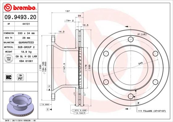 Brembo 09.9493.20 - Disc frana aaoparts.ro
