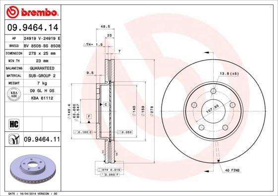 Brembo 09.9464.11 - Disc frana aaoparts.ro