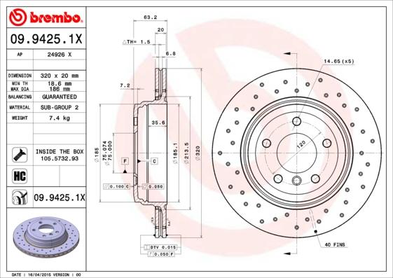 Brembo 09.9425.1X - Disc frana aaoparts.ro