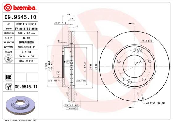 Brembo 09.9545.11 - Disc frana aaoparts.ro