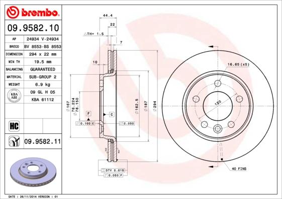 Brembo 09.9582.11 - Disc frana aaoparts.ro