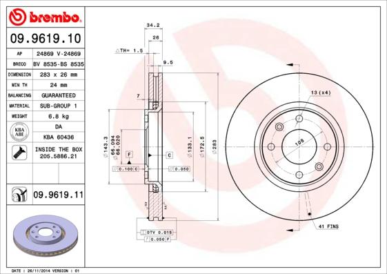 Brembo 09.9619.11 - Disc frana aaoparts.ro