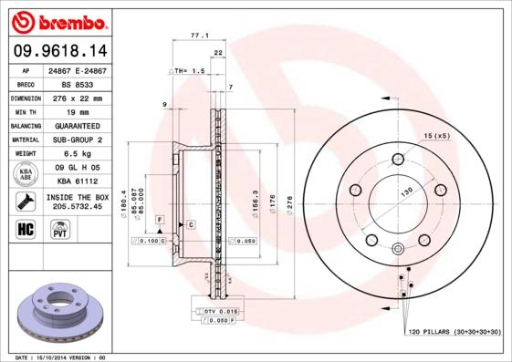 Brembo 09.9618.14 - Disc frana aaoparts.ro