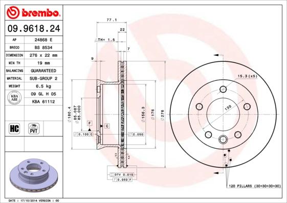 Brembo 09.9618.24 - Disc frana aaoparts.ro