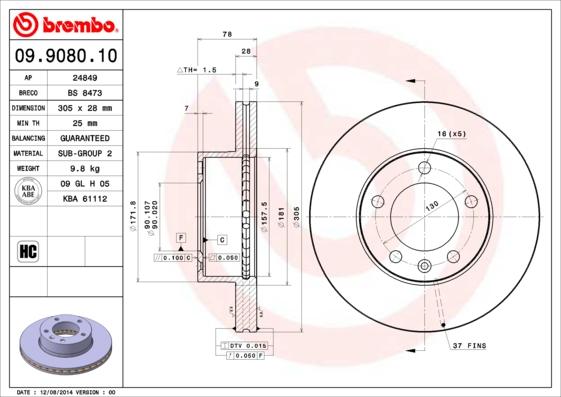 Brembo 09.9080.10 - Disc frana aaoparts.ro