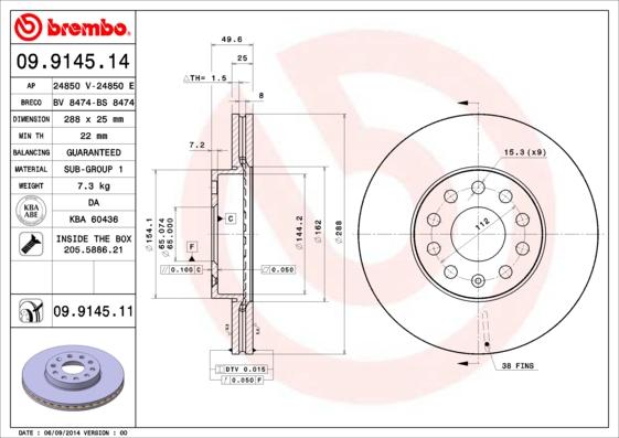 Brembo 09.9145.11 - Disc frana aaoparts.ro