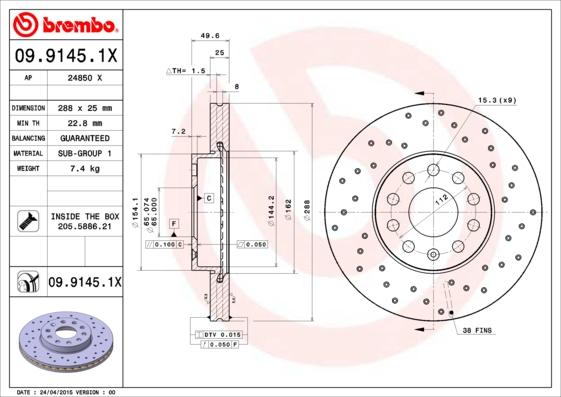 Brembo 09.9145.1X - Disc frana aaoparts.ro