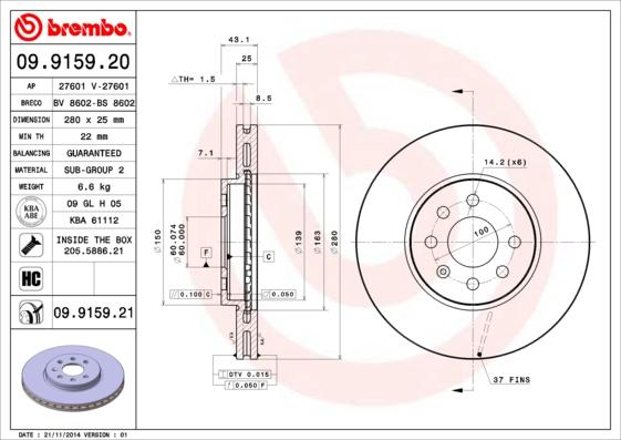 Brembo 09.9159.21 - Disc frana aaoparts.ro