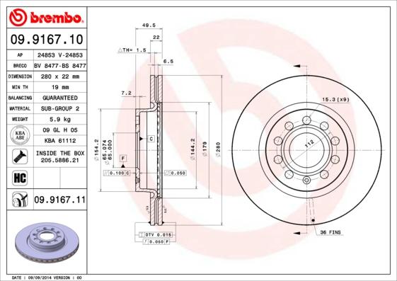 Brembo 09.9167.11 - Disc frana aaoparts.ro