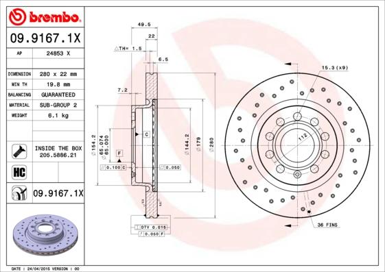 Brembo 09.9167.1X - Disc frana aaoparts.ro