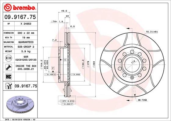 Brembo 09.9167.75 - Disc frana aaoparts.ro