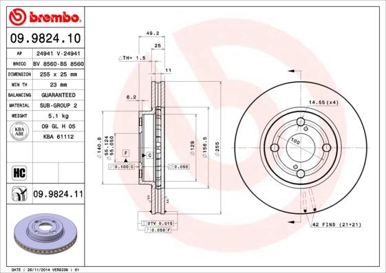 Brembo 09.9824.11 - Disc frana aaoparts.ro