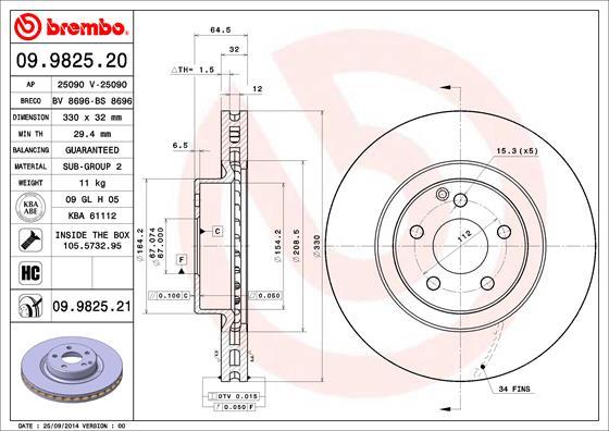 Brembo 09.9825.21 - Disc frana aaoparts.ro