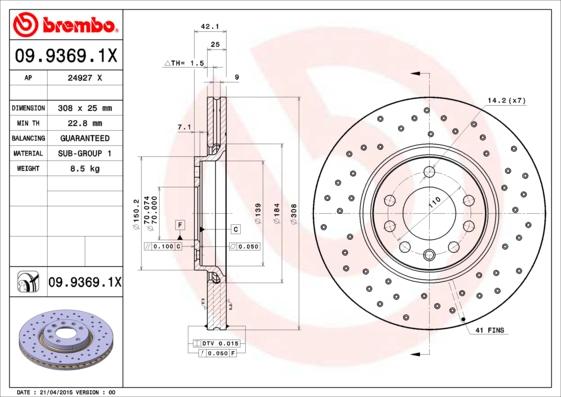 Brembo 09.9369.1X - Disc frana aaoparts.ro