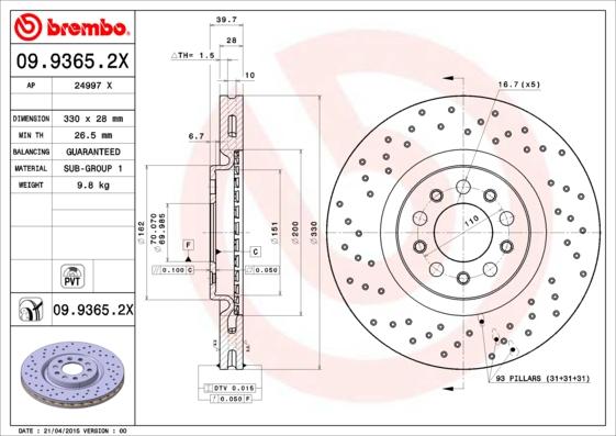 Brembo 09.9365.2X - Disc frana aaoparts.ro