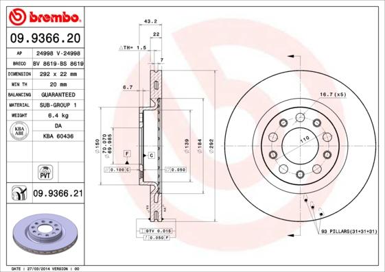 Brembo 09.9366.21 - Disc frana aaoparts.ro