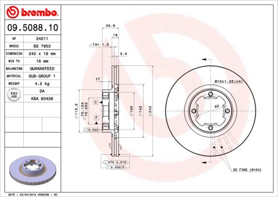 Brembo 09.5088.10 - Disc frana aaoparts.ro