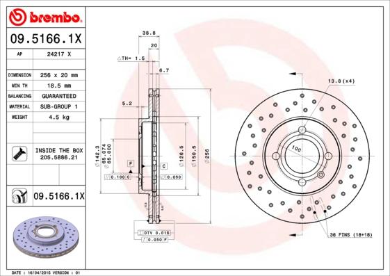 Brembo 09.5166.1X - Disc frana aaoparts.ro