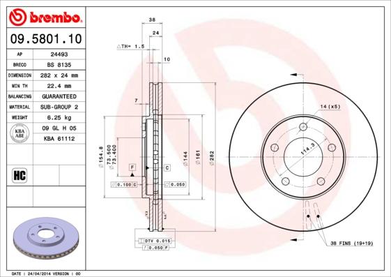 Brembo 09.5801.10 - Disc frana aaoparts.ro