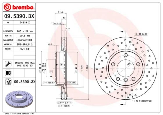 Brembo 09.5390.3X - Disc frana aaoparts.ro