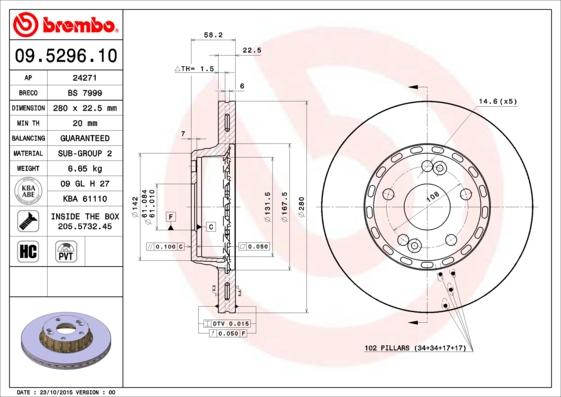 Brembo 09.5296.10 - Disc frana aaoparts.ro