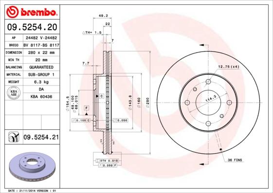 Brembo 09.5254.21 - Disc frana aaoparts.ro