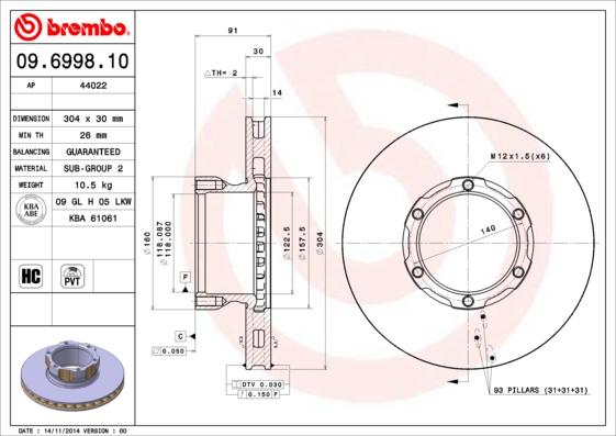 Brembo 09.6998.10 - Disc frana aaoparts.ro